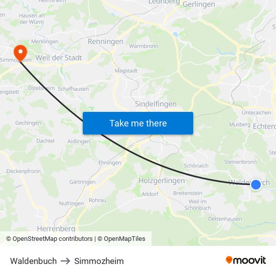 Waldenbuch to Simmozheim map