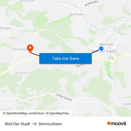 Weil Der Stadt to Simmozheim map