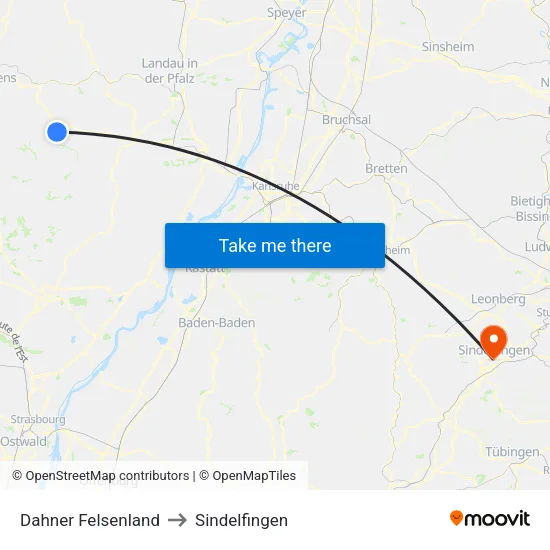 Dahner Felsenland to Sindelfingen map