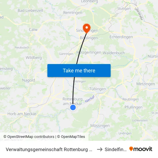 Verwaltungsgemeinschaft Rottenburg am Neckar to Sindelfingen map