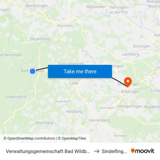 Verwaltungsgemeinschaft Bad Wildbad to Sindelfingen map