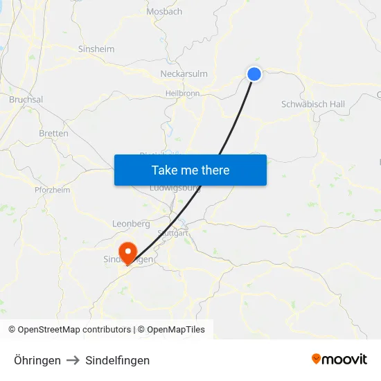 Öhringen to Sindelfingen map