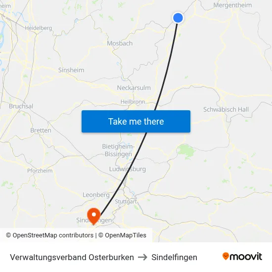 Verwaltungsverband Osterburken to Sindelfingen map