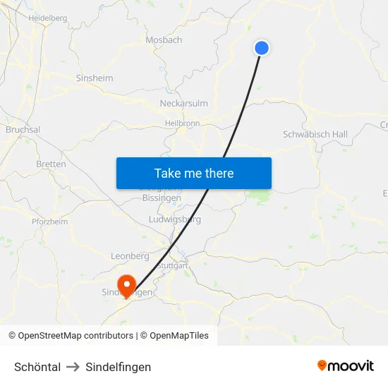 Schöntal to Sindelfingen map
