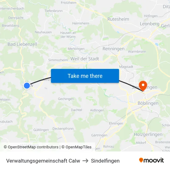Verwaltungsgemeinschaft Calw to Sindelfingen map