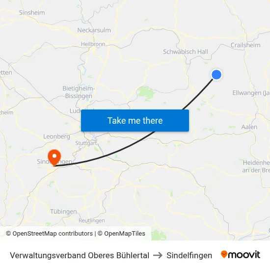 Verwaltungsverband Oberes Bühlertal to Sindelfingen map