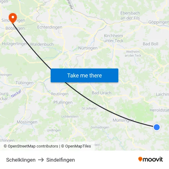 Schelklingen to Sindelfingen map