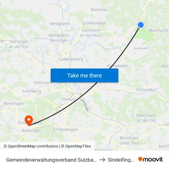 Gemeindeverwaltungsverband Sulzbach to Sindelfingen map