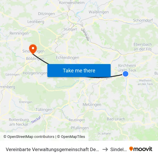 Vereinbarte Verwaltungsgemeinschaft Der Stadt Kirchheim Unter Teck to Sindelfingen map