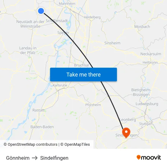 Gönnheim to Sindelfingen map