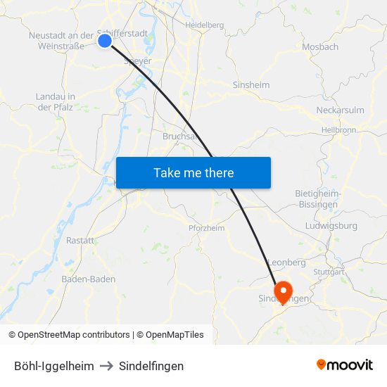 Böhl-Iggelheim to Sindelfingen map