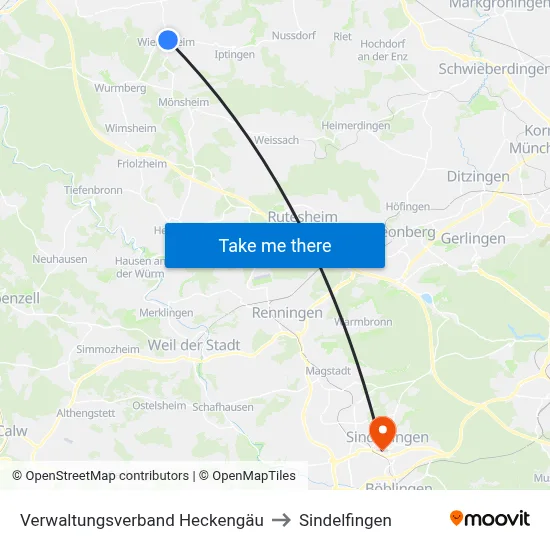 Verwaltungsverband Heckengäu to Sindelfingen map