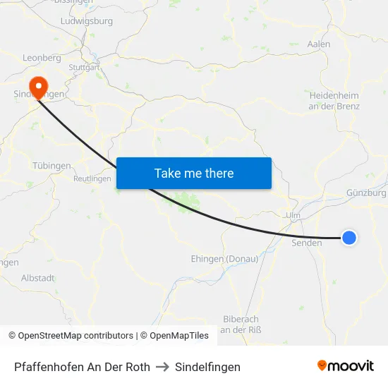 Pfaffenhofen An Der Roth to Sindelfingen map