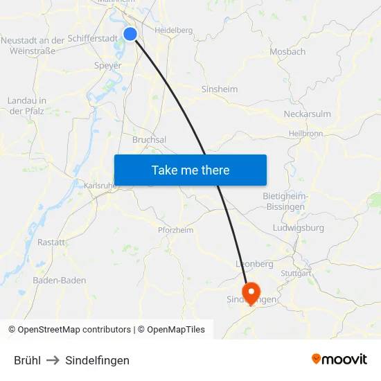Brühl to Sindelfingen map