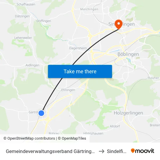 Gemeindeverwaltungsverband Gärtringen/Ehningen to Sindelfingen map
