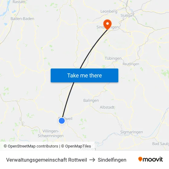 Verwaltungsgemeinschaft Rottweil to Sindelfingen map