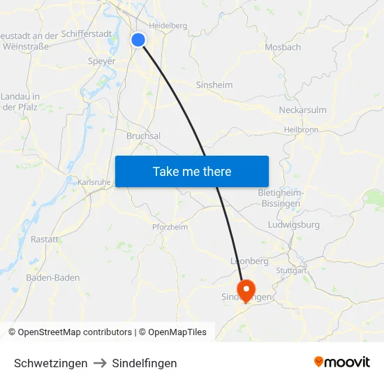 Schwetzingen to Sindelfingen map
