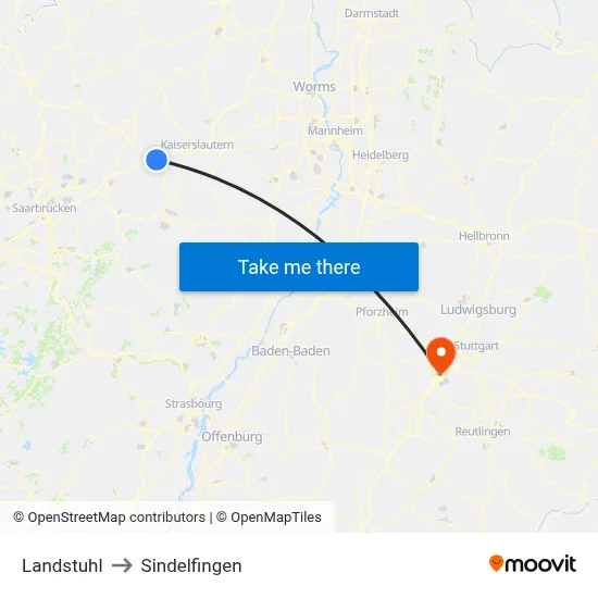 Landstuhl to Sindelfingen map