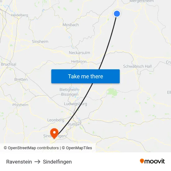 Ravenstein to Sindelfingen map