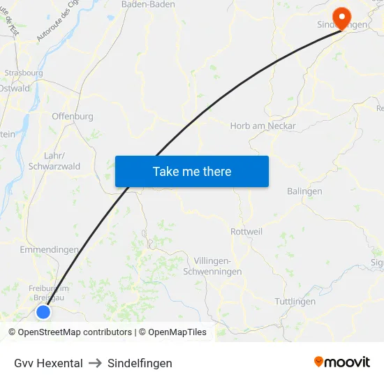 Gvv Hexental to Sindelfingen map