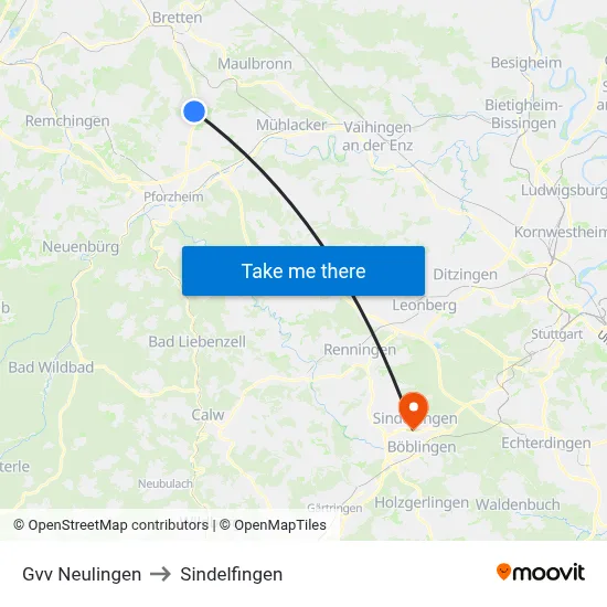 Gvv Neulingen to Sindelfingen map