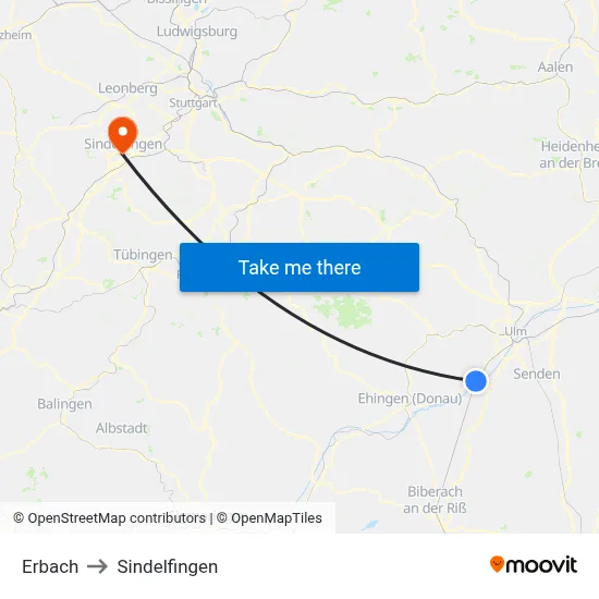 Erbach to Sindelfingen map