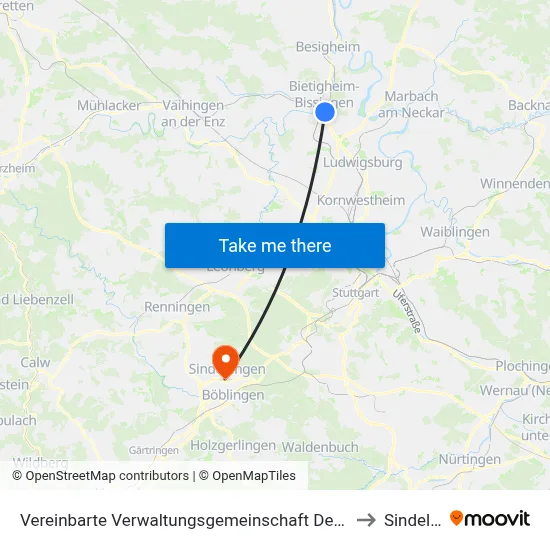 Vereinbarte Verwaltungsgemeinschaft Der Stadt Bietigheim-Bissingen to Sindelfingen map