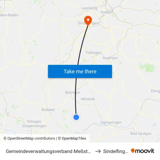 Gemeindeverwaltungsverband Meßstetten to Sindelfingen map