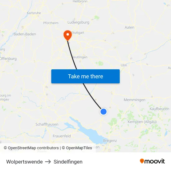 Wolpertswende to Sindelfingen map