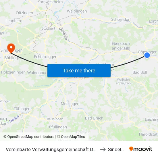 Vereinbarte Verwaltungsgemeinschaft Der Stadt Göppingen to Sindelfingen map