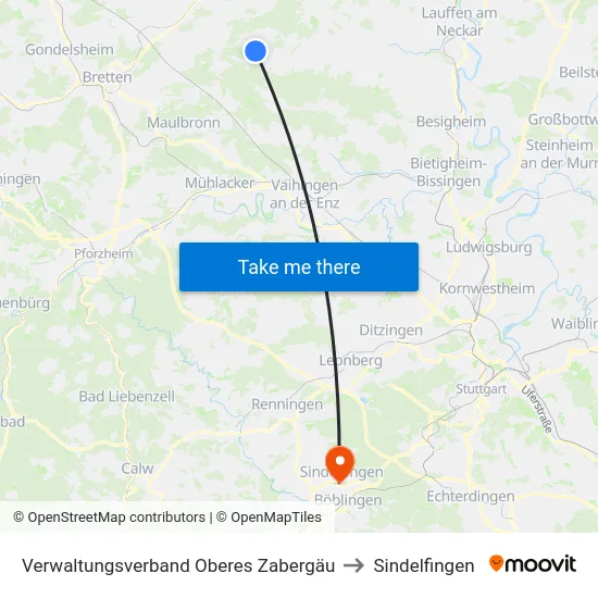 Verwaltungsverband Oberes Zabergäu to Sindelfingen map