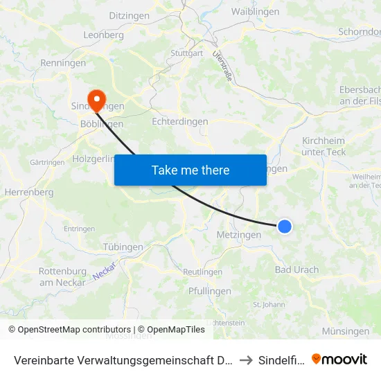 Vereinbarte Verwaltungsgemeinschaft Der Stadt Neuffen to Sindelfingen map