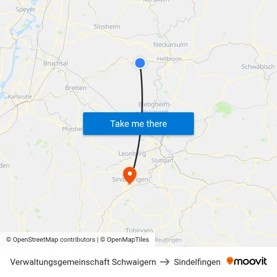 Verwaltungsgemeinschaft Schwaigern to Sindelfingen map