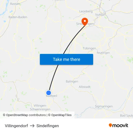 Villingendorf to Sindelfingen map