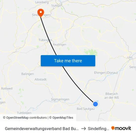 Gemeindeverwaltungsverband Bad Buchau to Sindelfingen map