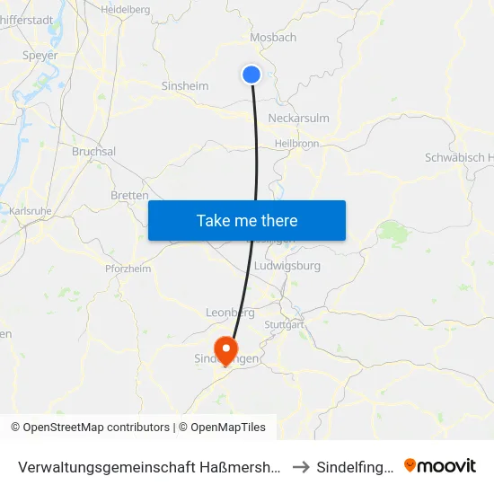Verwaltungsgemeinschaft Haßmersheim to Sindelfingen map