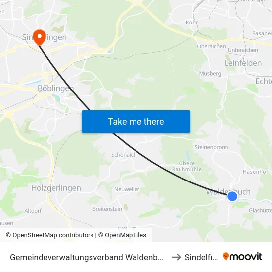 Gemeindeverwaltungsverband Waldenbuch/Steinenbronn to Sindelfingen map