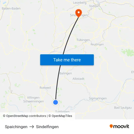 Spaichingen to Sindelfingen map