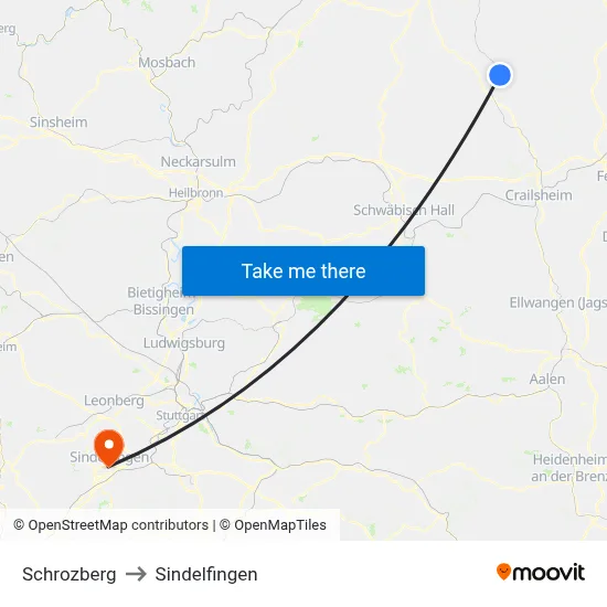 Schrozberg to Sindelfingen map
