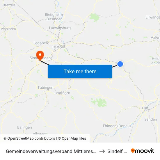 Gemeindeverwaltungsverband Mittleres Fils-Lautertal to Sindelfingen map