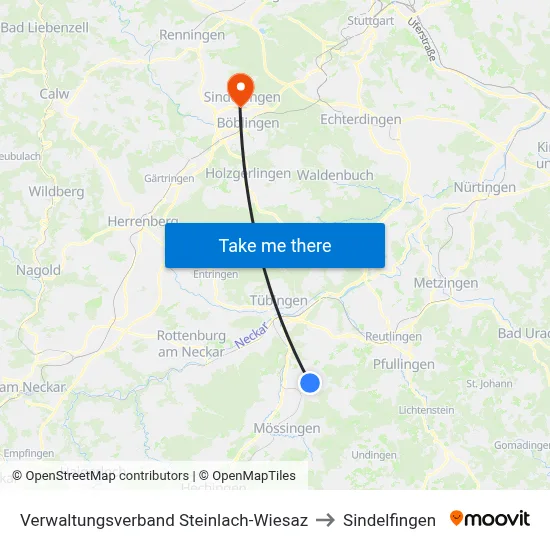Verwaltungsverband Steinlach-Wiesaz to Sindelfingen map