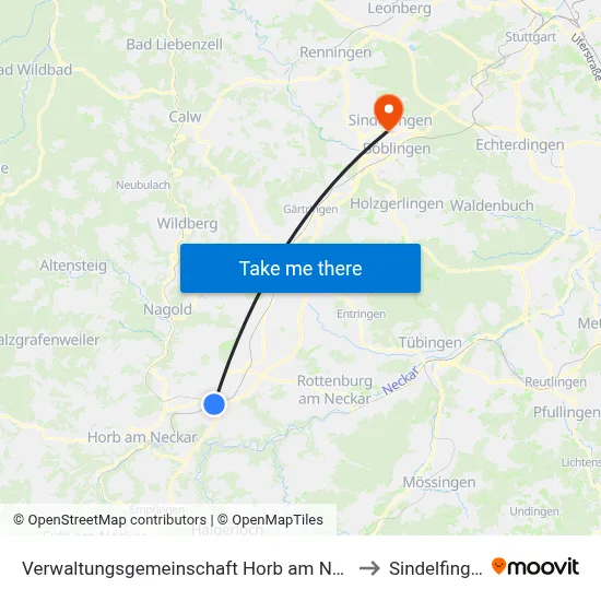 Verwaltungsgemeinschaft Horb am Neckar to Sindelfingen map