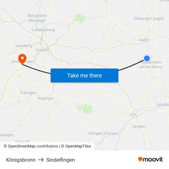 Königsbronn to Sindelfingen map