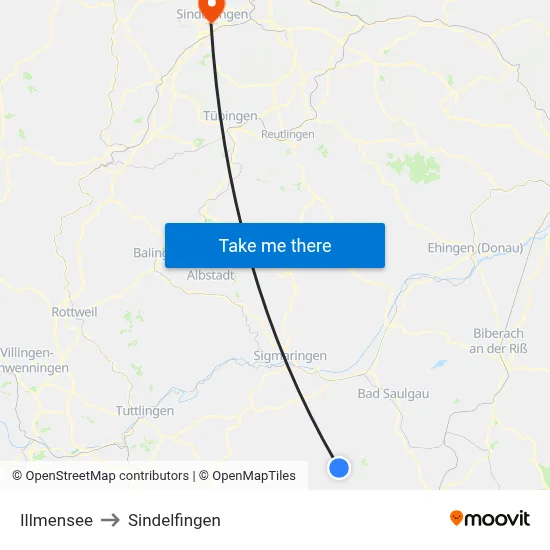 Illmensee to Sindelfingen map