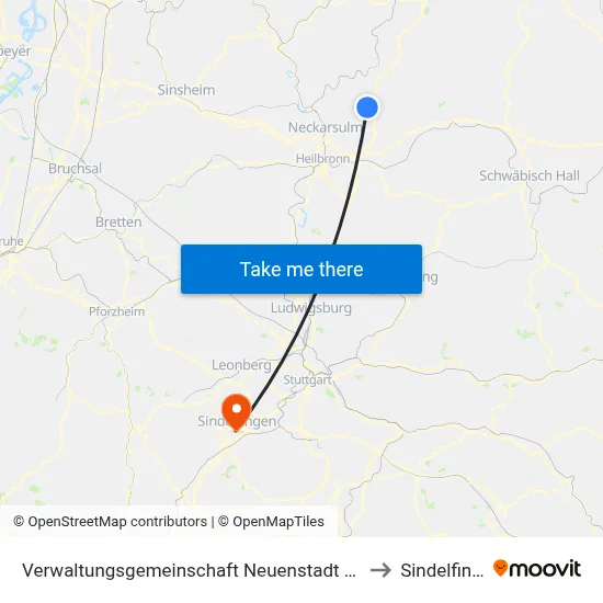 Verwaltungsgemeinschaft Neuenstadt am Kocher to Sindelfingen map