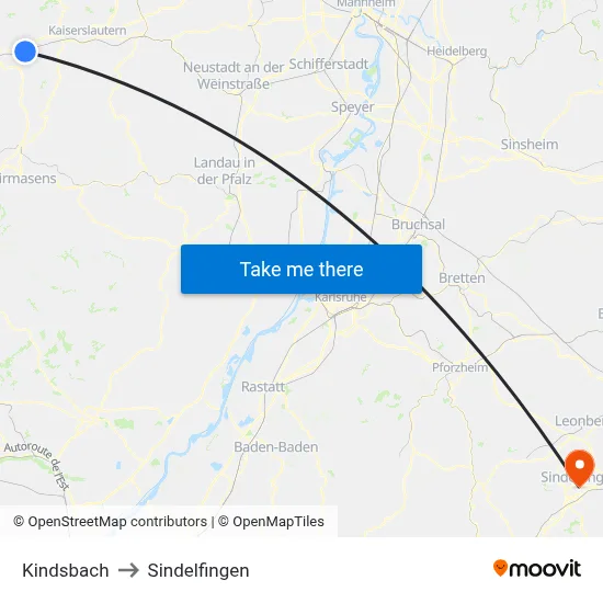 Kindsbach to Sindelfingen map
