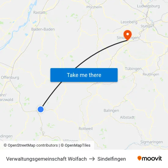 Verwaltungsgemeinschaft Wolfach to Sindelfingen map