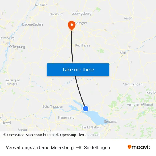 Verwaltungsverband Meersburg to Sindelfingen map