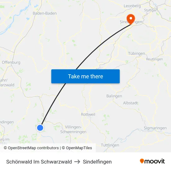 Schönwald Im Schwarzwald to Sindelfingen map