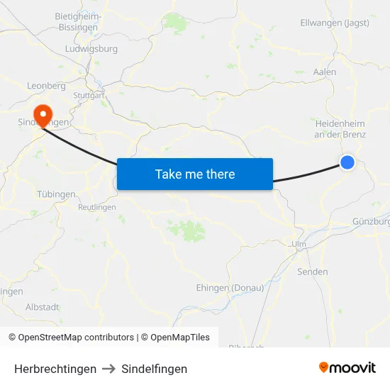 Herbrechtingen to Sindelfingen map
